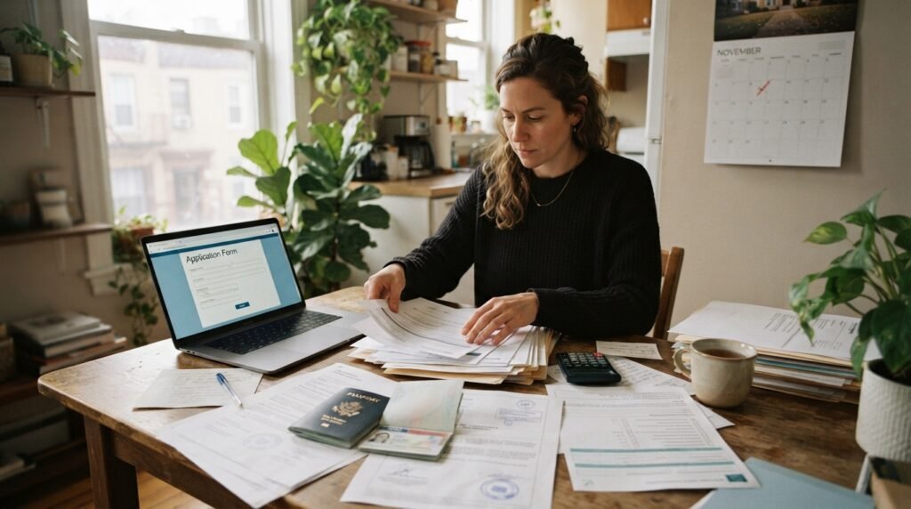 Express Entry ITA holder checking e-APR documents at a kitchen table before November 3, 2026